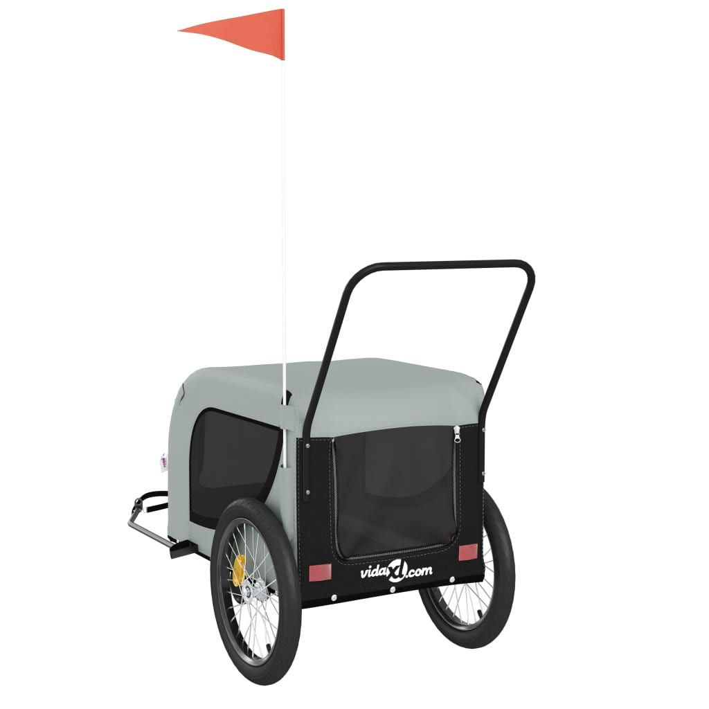 Pet Bike Trailer Grey and Black Oxford Fabric, Iron, PVC Standard