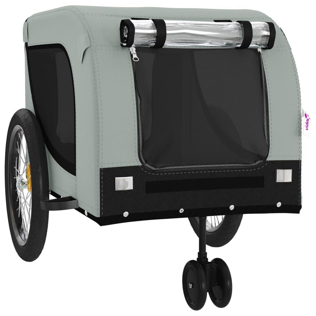 Pet Bike Trailer Grey and Black Oxford Fabric, Iron, PVC Standard