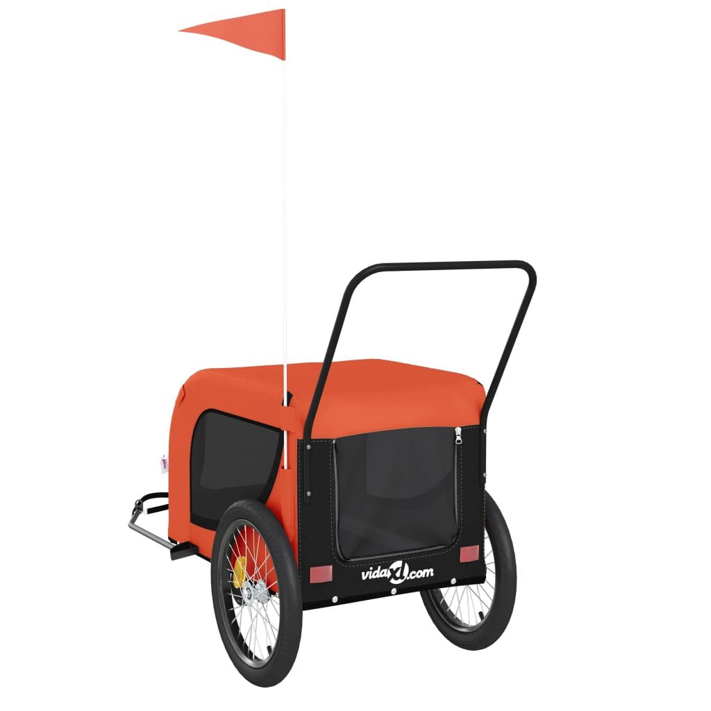 Pet Bike Trailer Orange and Black Oxford Fabric, Iron, PVC Small