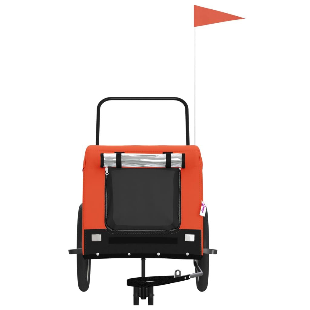 Pet Bike Trailer Orange and Black Oxford Fabric, Iron, PVC Small