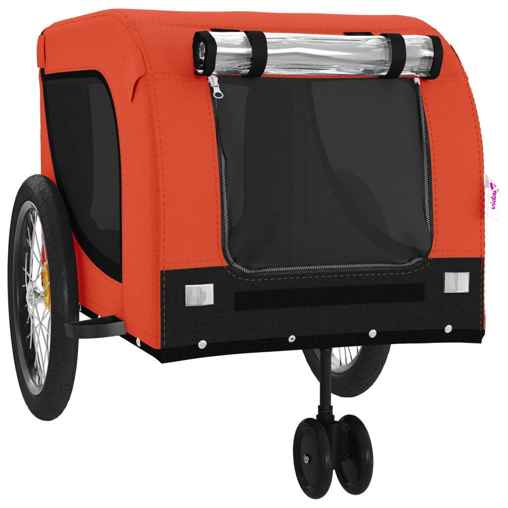 Pet Bike Trailer Orange and Black Oxford Fabric, Iron, PVC Small
