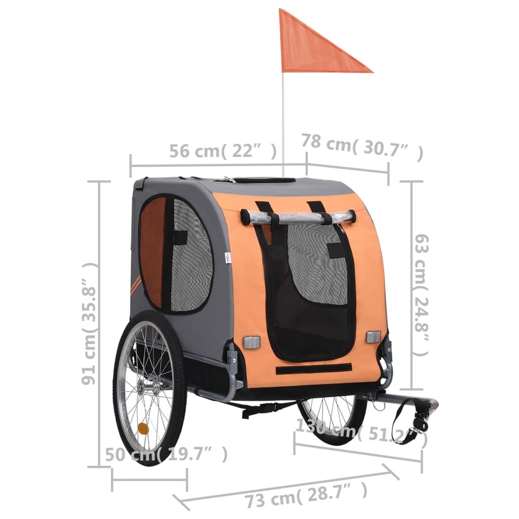 Pet Bike Trailer Orange and Grey Oxford fabric and steel