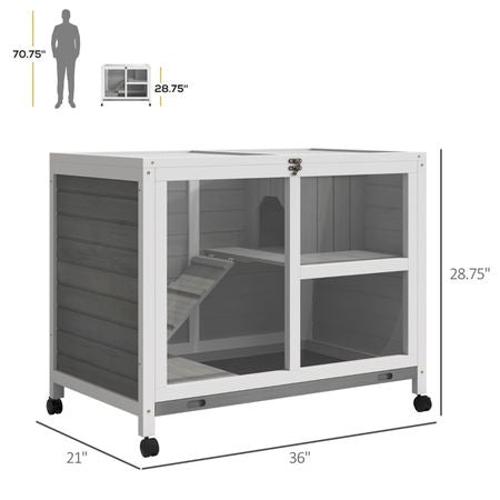 Small Rabbit Hutch on Wheels with Plexiglass Front