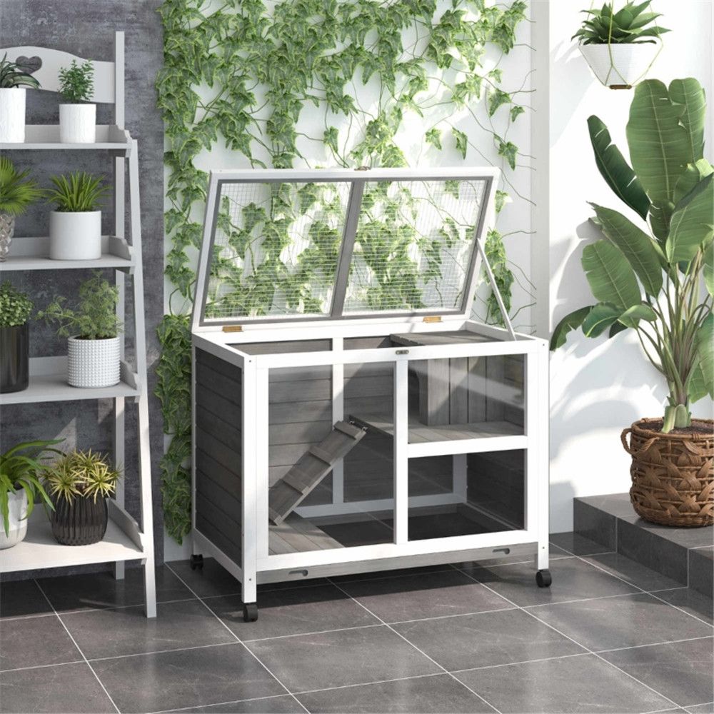 Small Rabbit Hutch on Wheels with Plexiglass Front