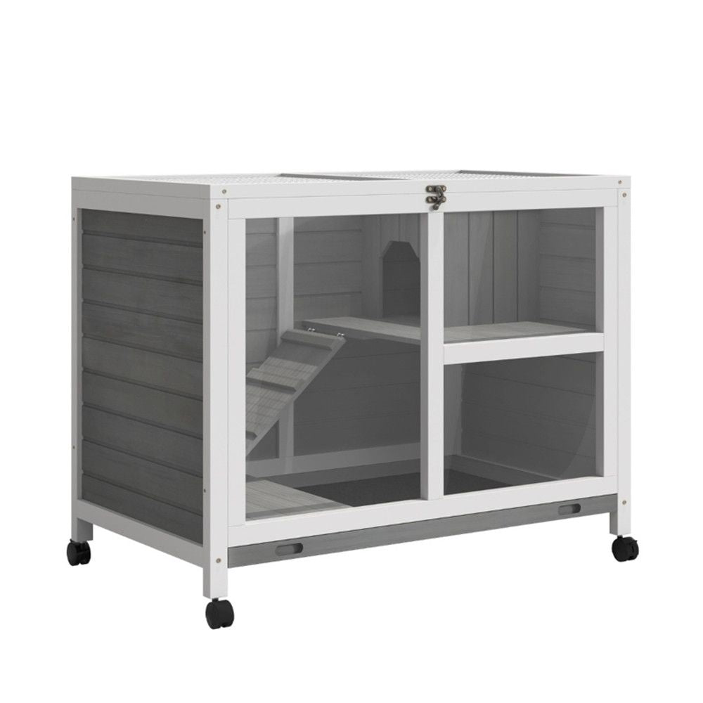 Small Rabbit Hutch on Wheels with Plexiglass Front