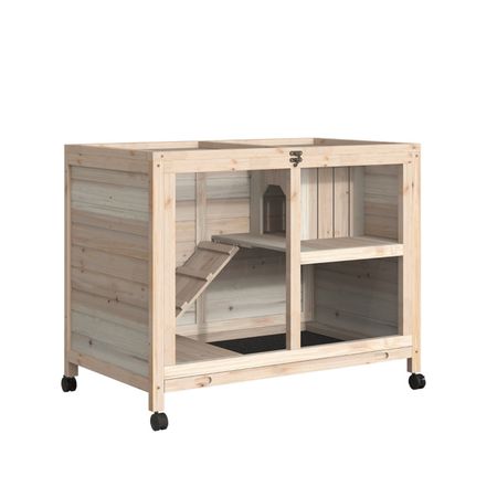 Natural furniture-style Rabbit Hutch with Wheels and Plexiglass Front