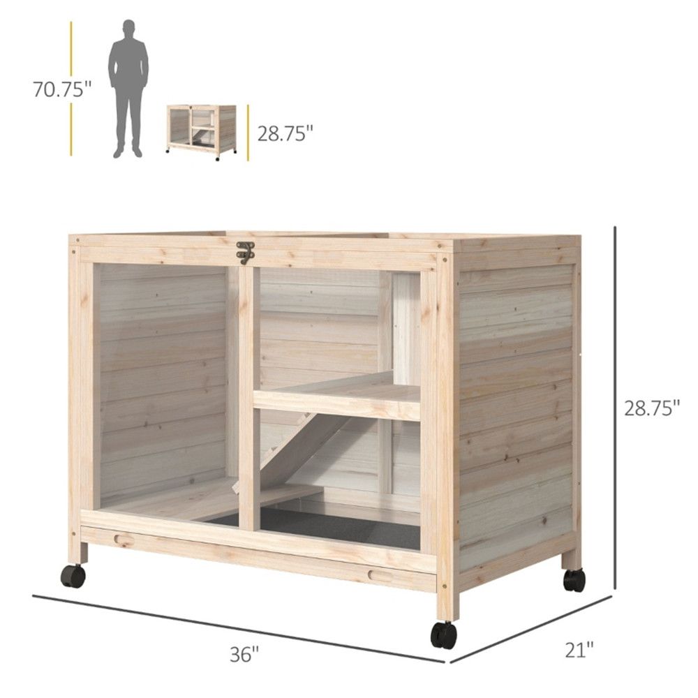 Natural furniture-style Rabbit Hutch with Wheels and Plexiglass Front