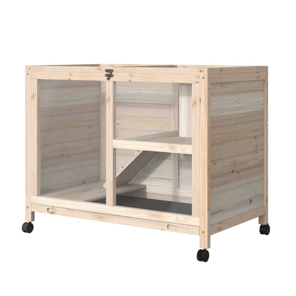 Natural furniture-style Rabbit Hutch with Wheels and Plexiglass Front