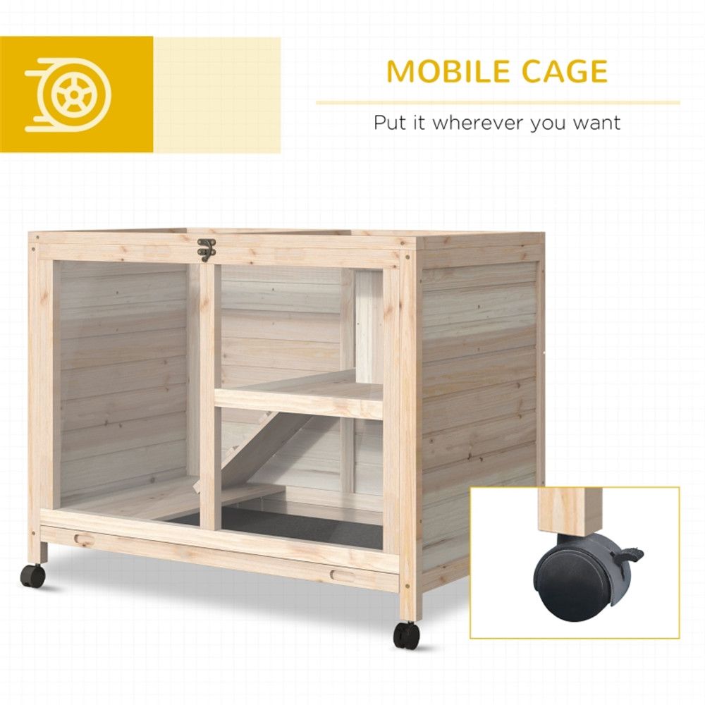 Natural furniture-style Rabbit Hutch with Wheels and Plexiglass Front