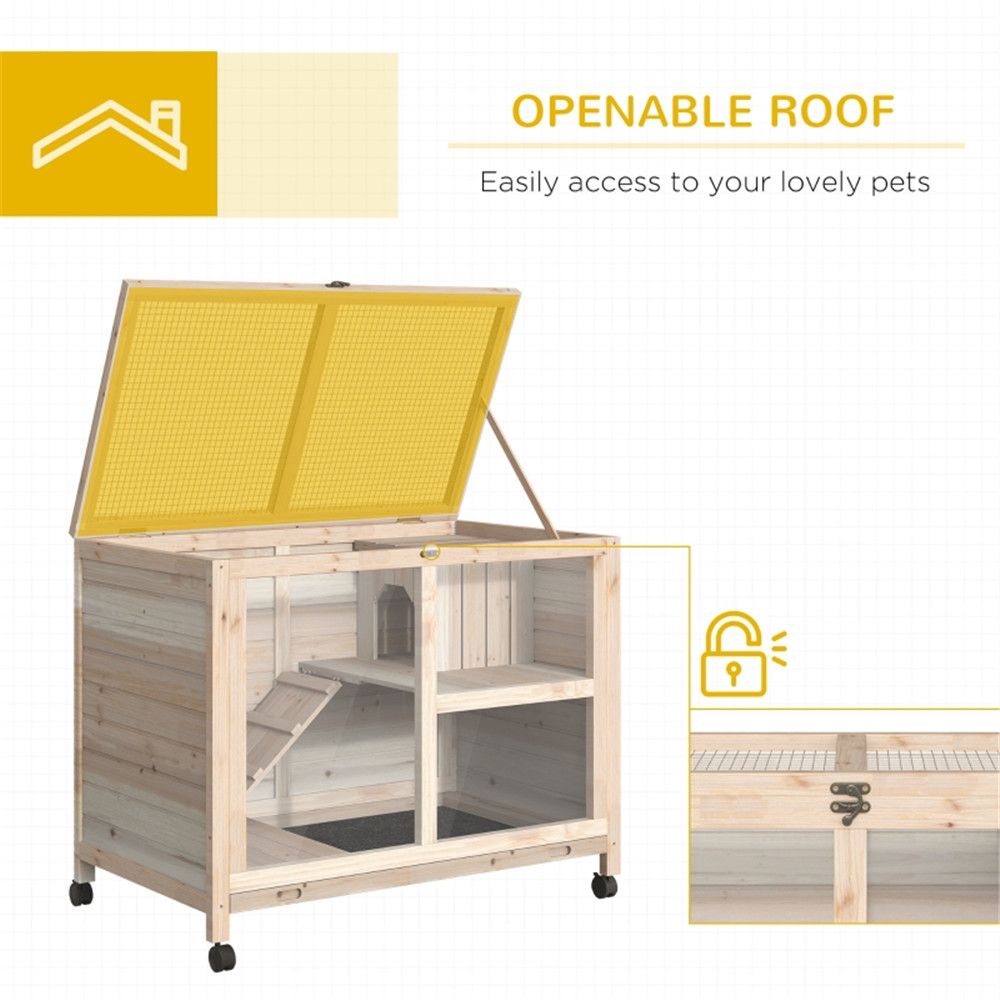 Natural furniture-style Rabbit Hutch with Wheels and Plexiglass Front