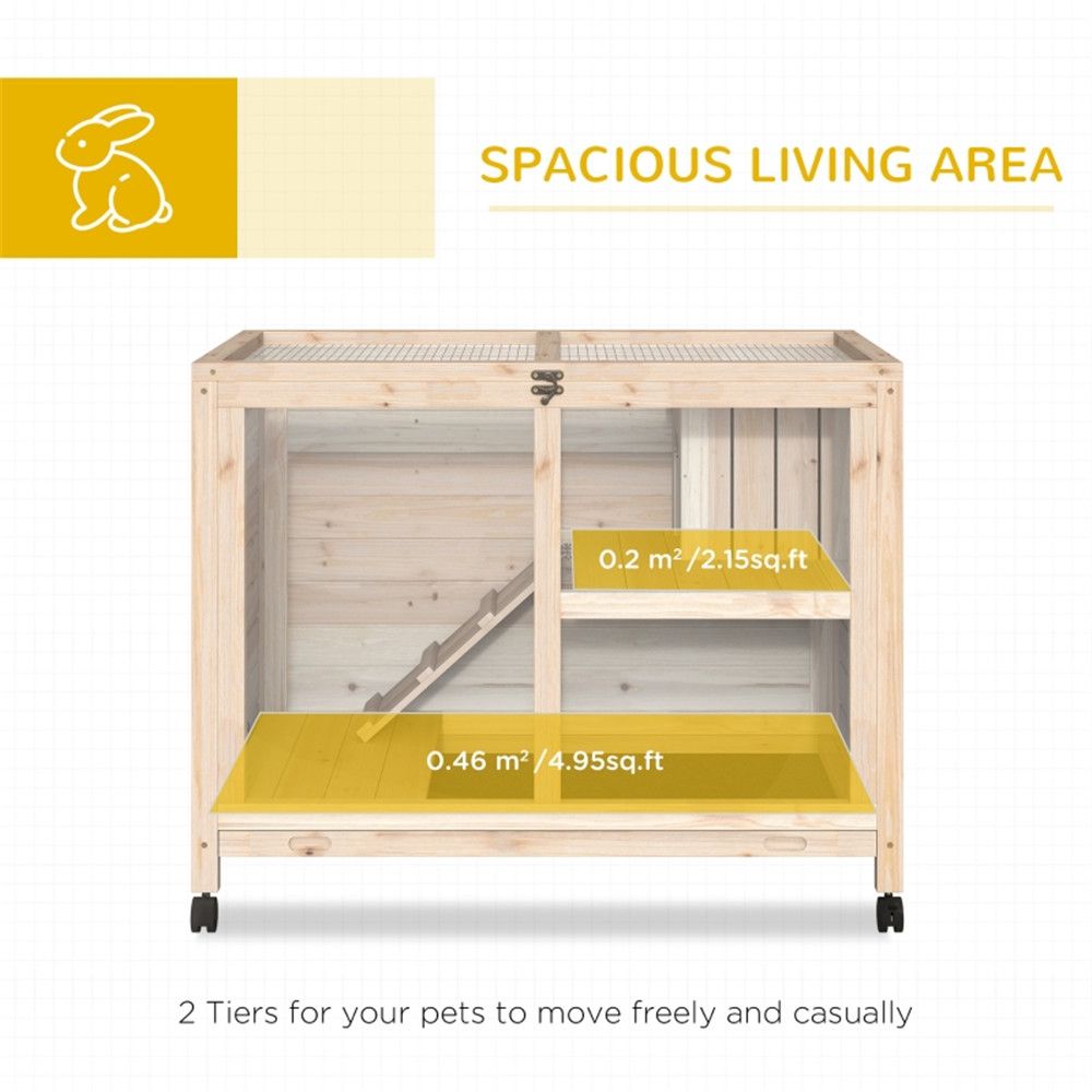 Natural furniture-style Rabbit Hutch with Wheels and Plexiglass Front