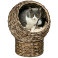 Elevated Cat House with Rotating Basket and Plush Bed