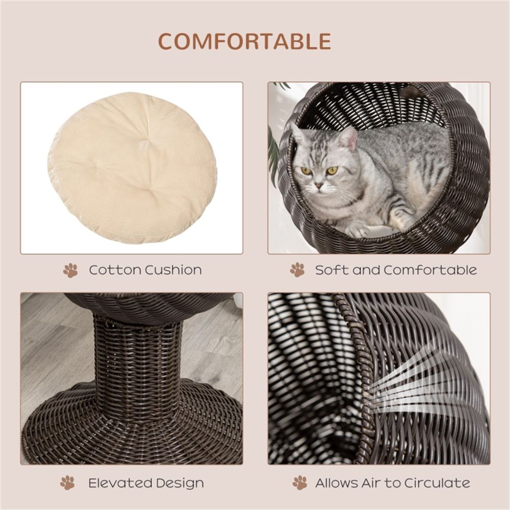 Elevated Rotating Cat Bed with Plush Cushion