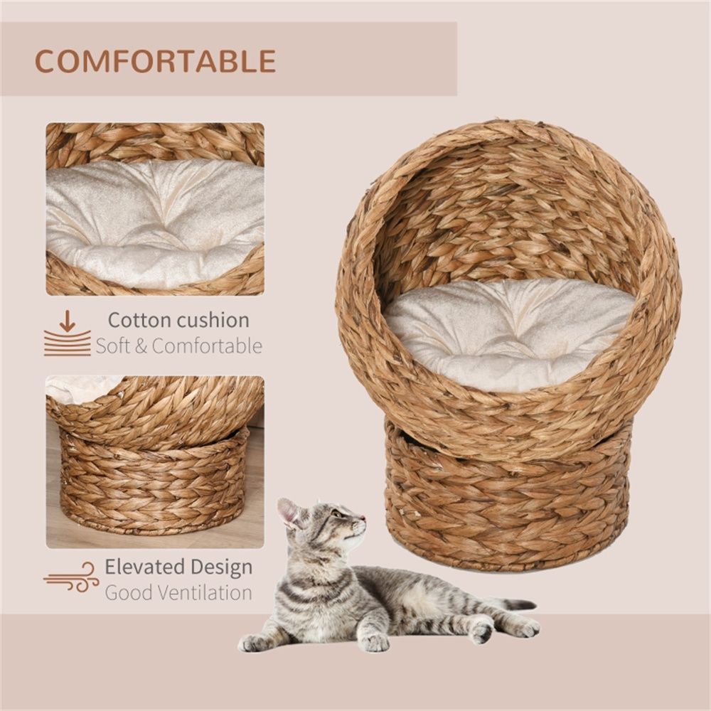 Elevated Rotating Cat Bed with Cozy Plush Cushion and Hideaway