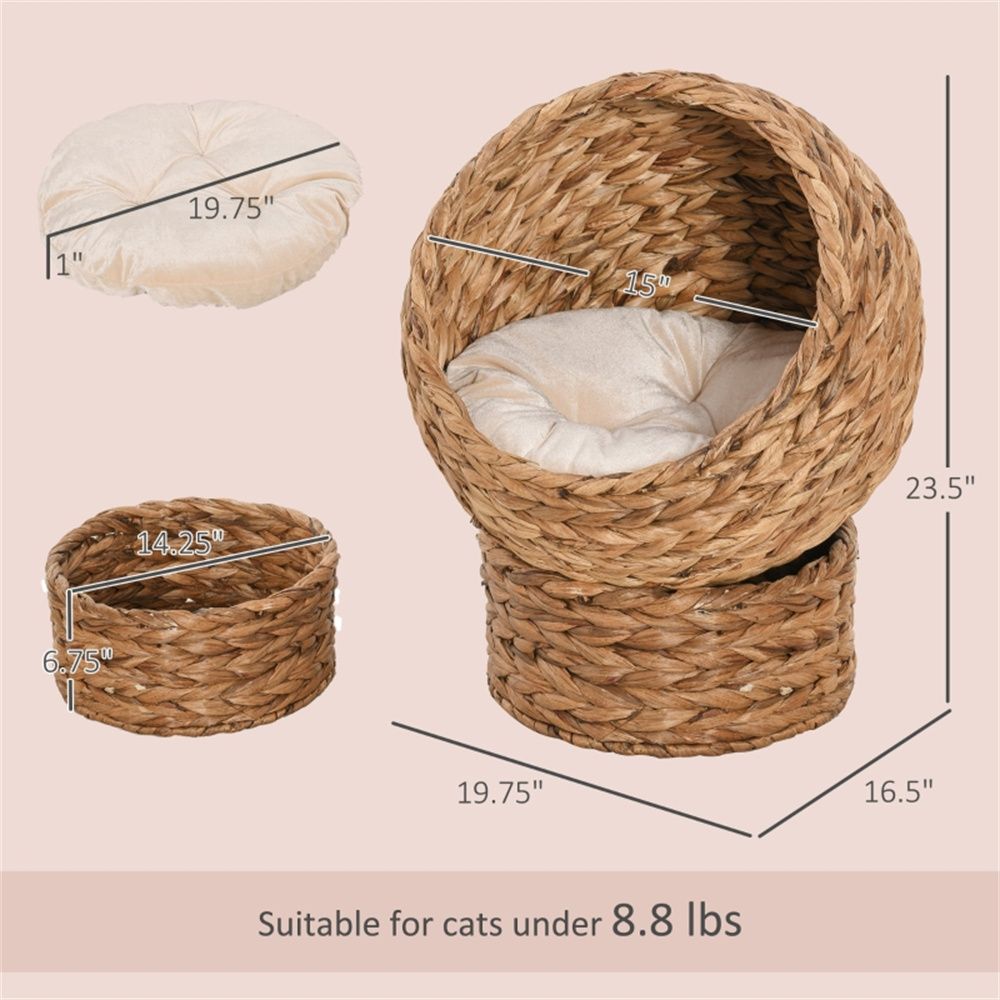 Elevated Rotating Cat Bed with Cozy Plush Cushion and Hideaway