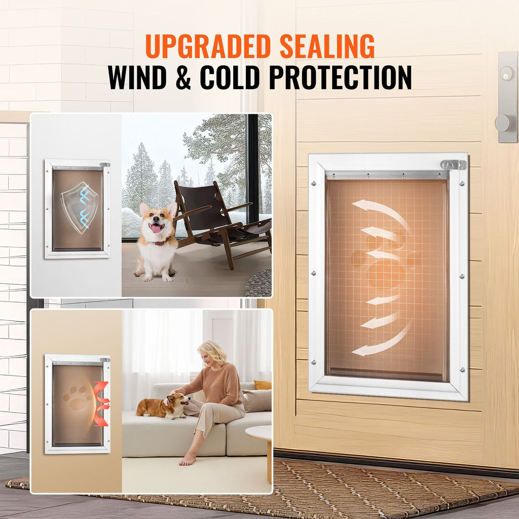 Weatherproof Pet Door with Aluminum Frame & Magnetic Flap – White Medium