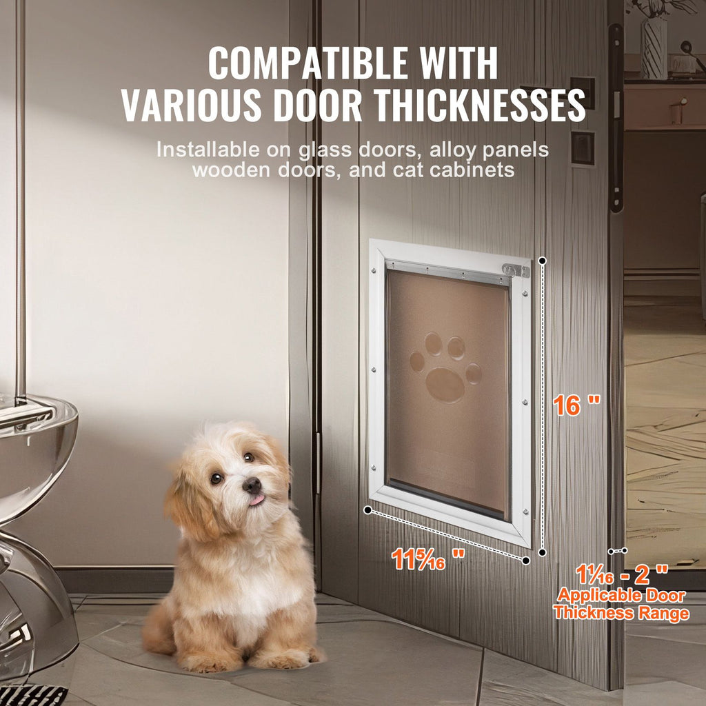 Weatherproof Pet Door with Aluminum Frame & Magnetic Flap – White Medium