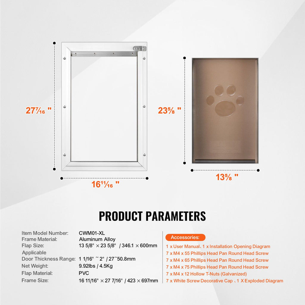 Weatherproof Pet Door with Aluminum Frame and Lock System