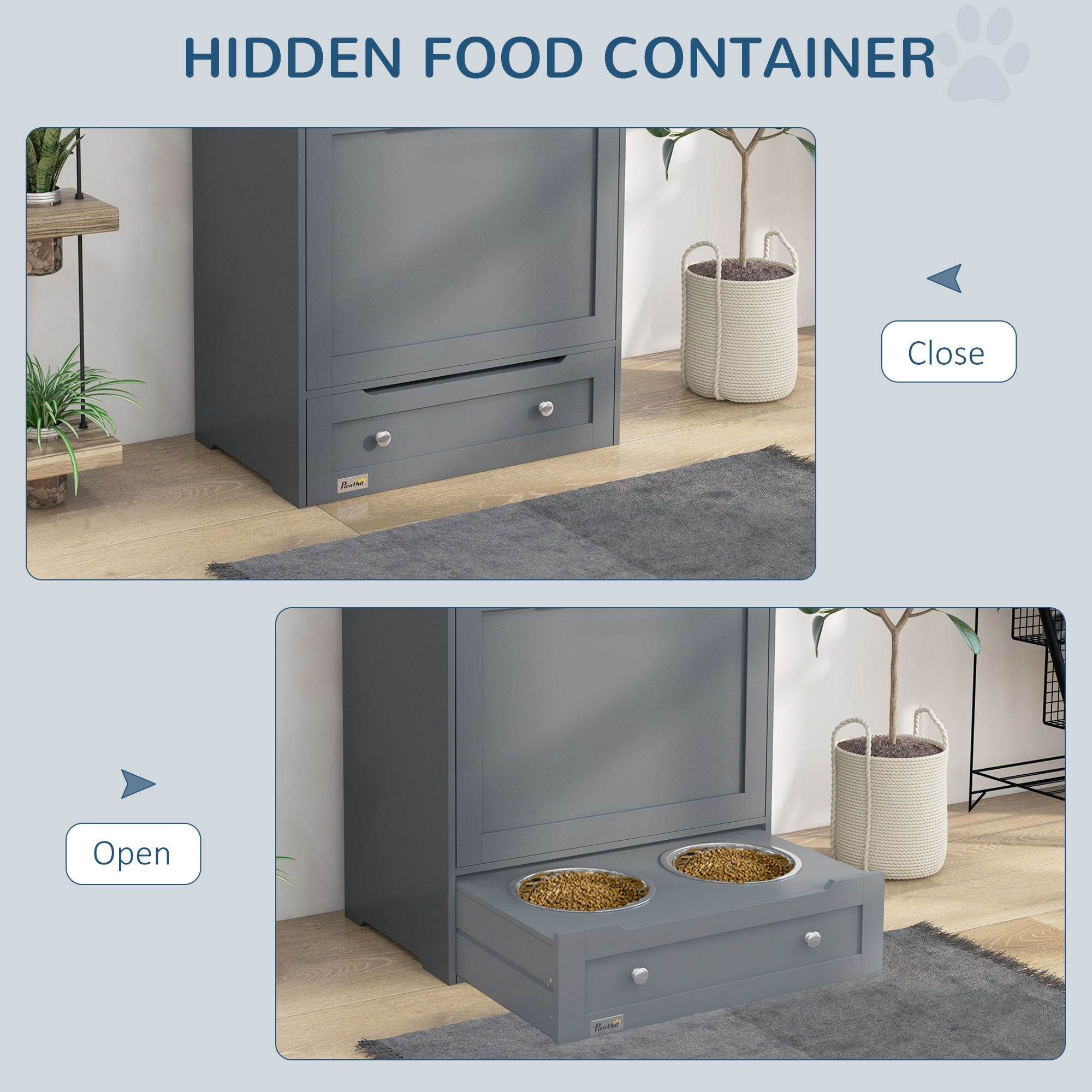 All-in-One Pet Feeding Station with Hidden Bowls & Storage