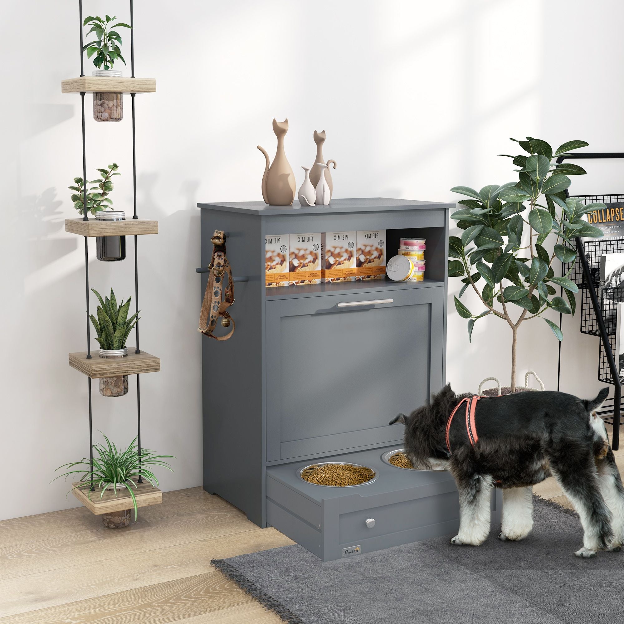 All-in-One Pet Feeding Station with Hidden Bowls & Storage