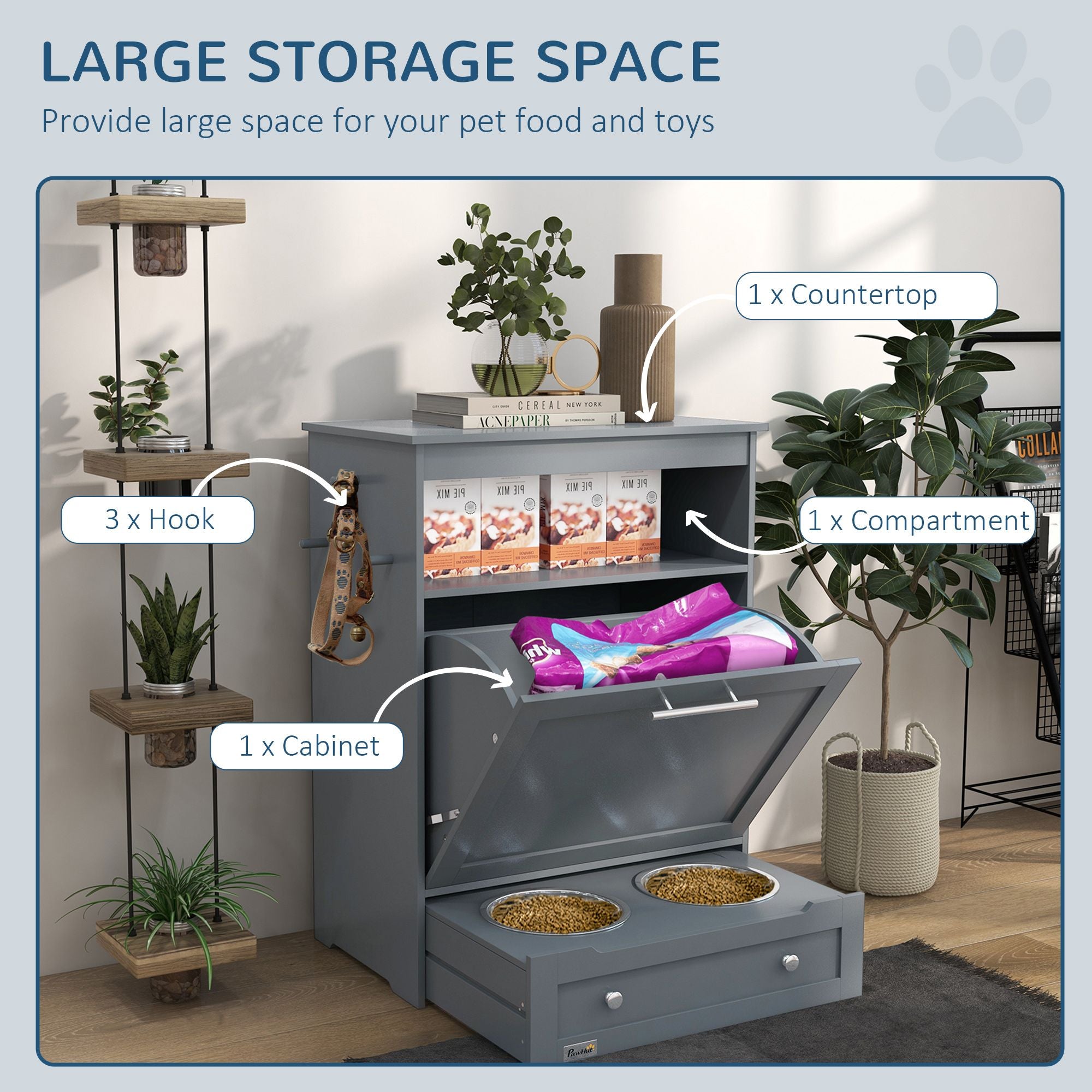 All-in-One Pet Feeding Station with Hidden Bowls & Storage