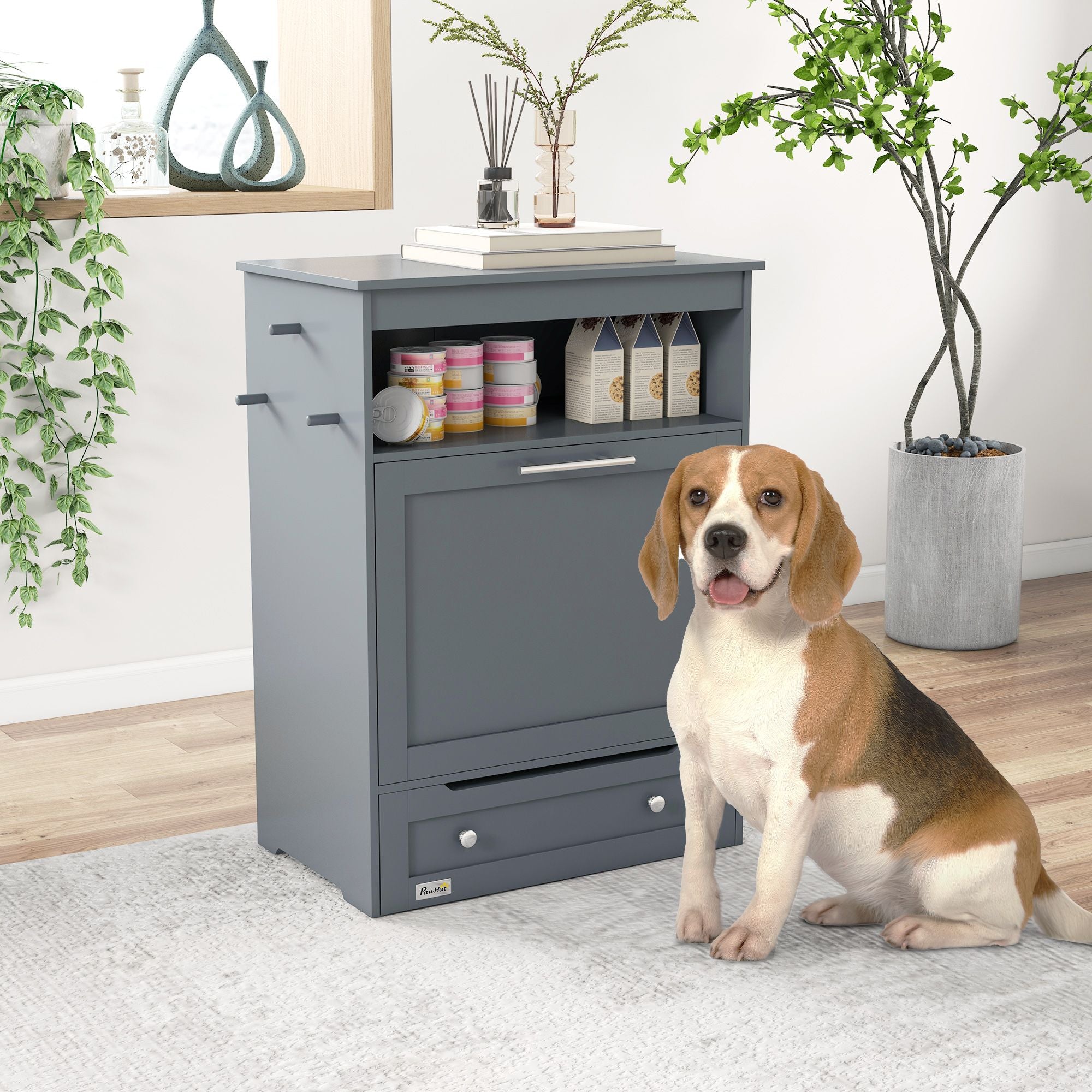 All-in-One Pet Feeding Station with Hidden Bowls & Storage