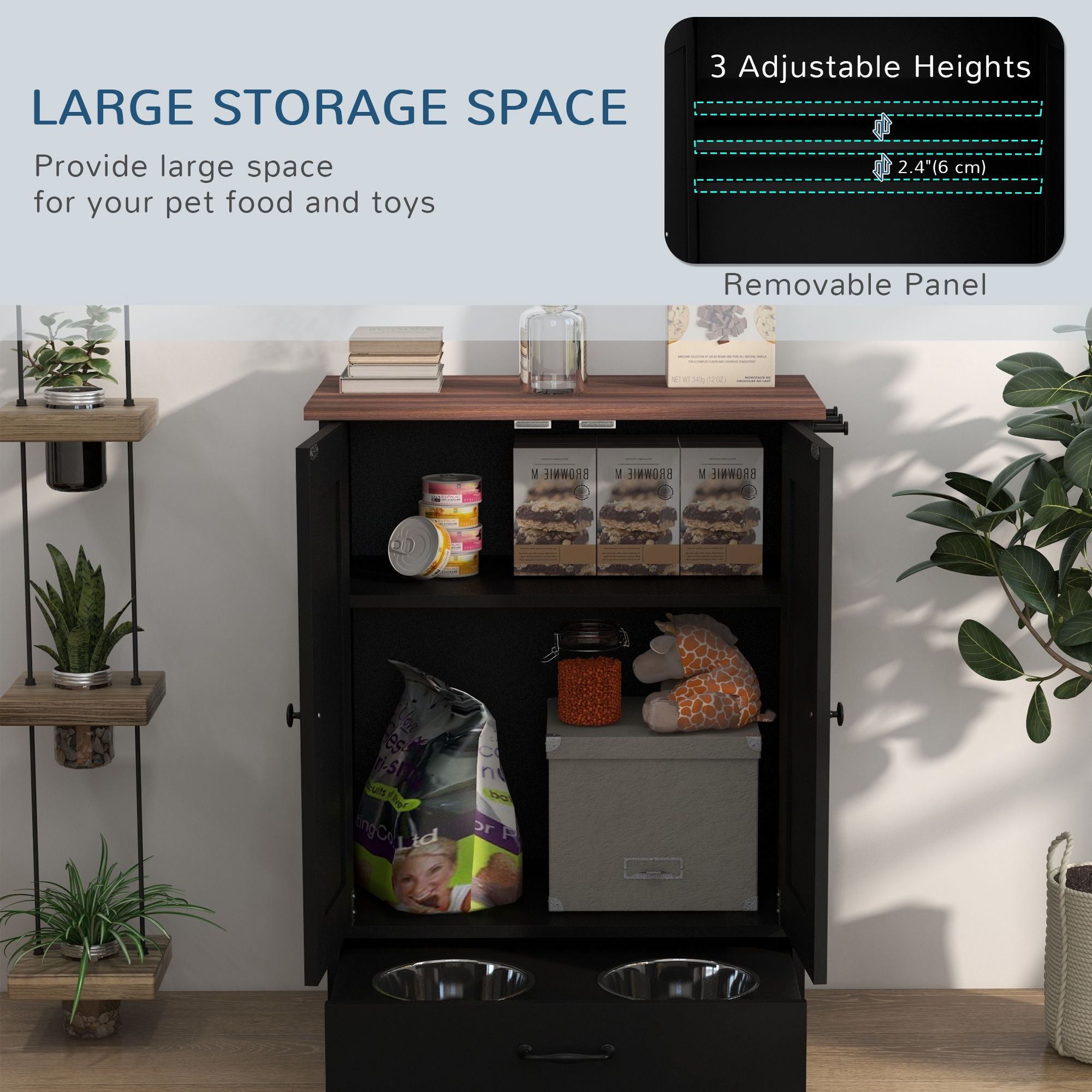 Sleek Dog Feeding Station with Hidden Bowls & Storage Cabinet – Medium Dogs