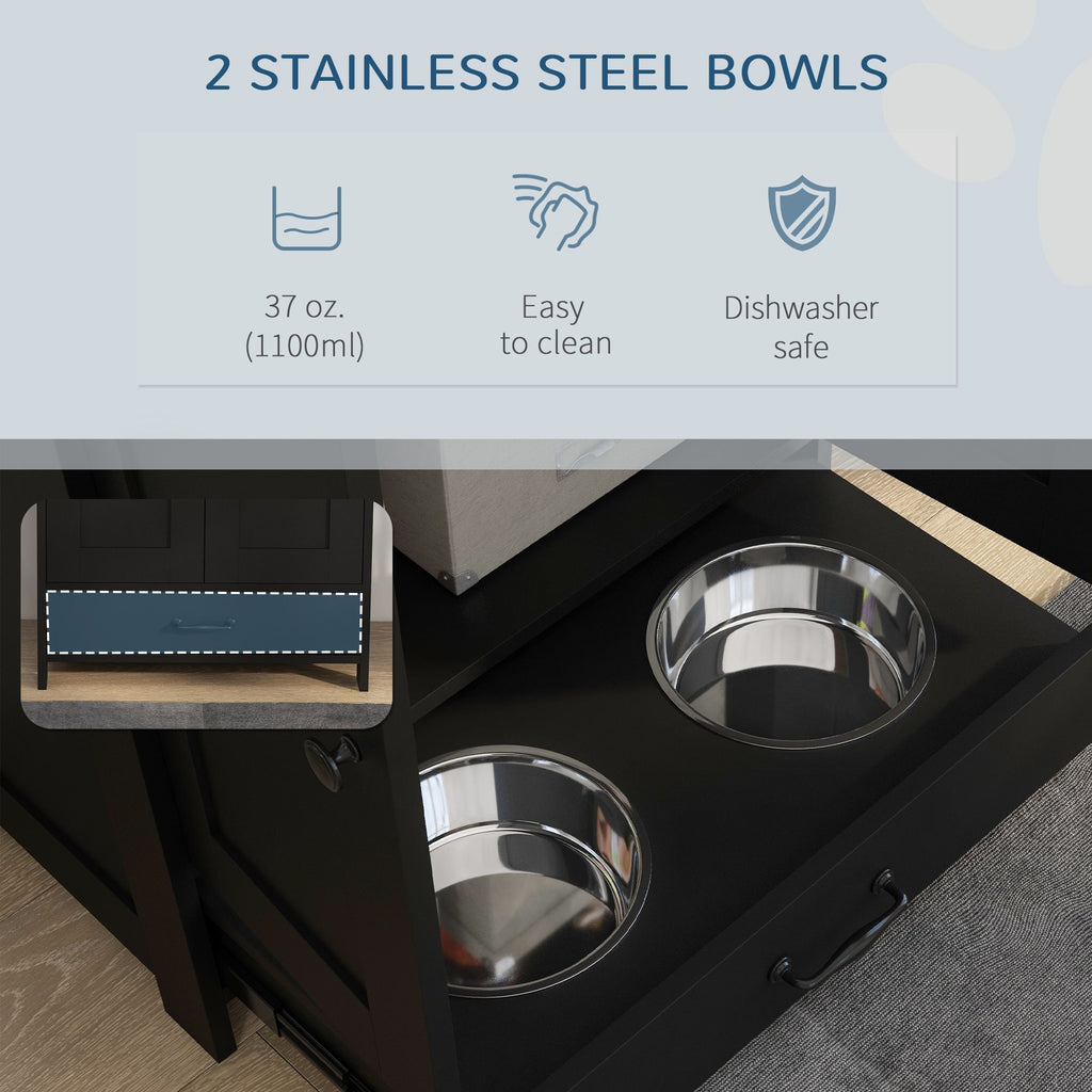 Sleek Dog Feeding Station with Hidden Bowls & Storage Cabinet – Medium Dogs