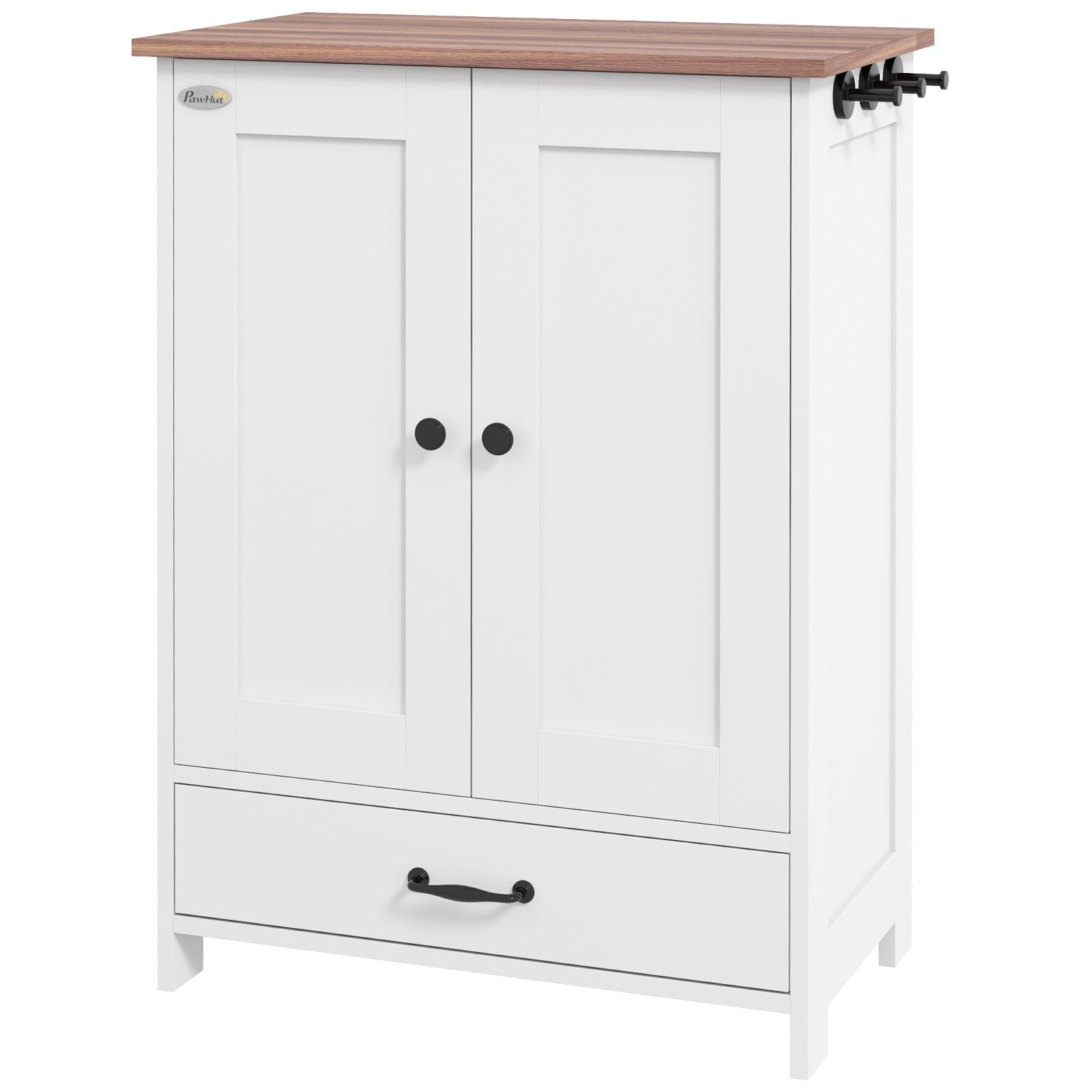 Sleek Dog Feeding Station with Hidden Bowls & Storage – White