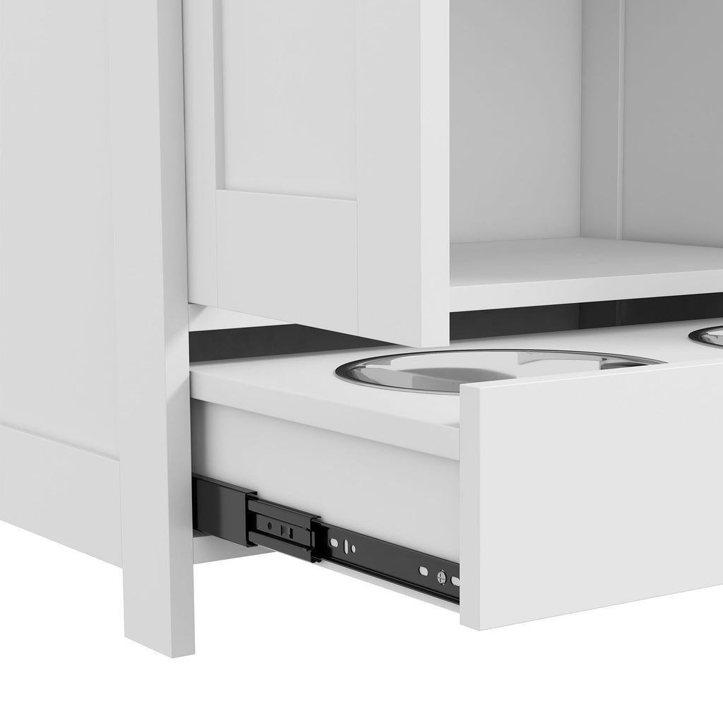 Sleek Dog Feeding Station with Hidden Bowls & Storage – White