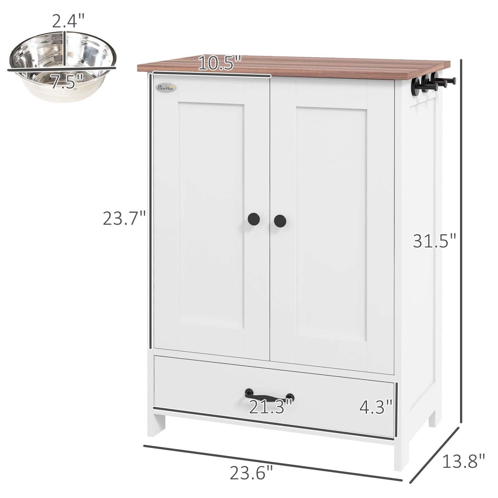 Sleek Dog Feeding Station with Hidden Bowls & Storage – White