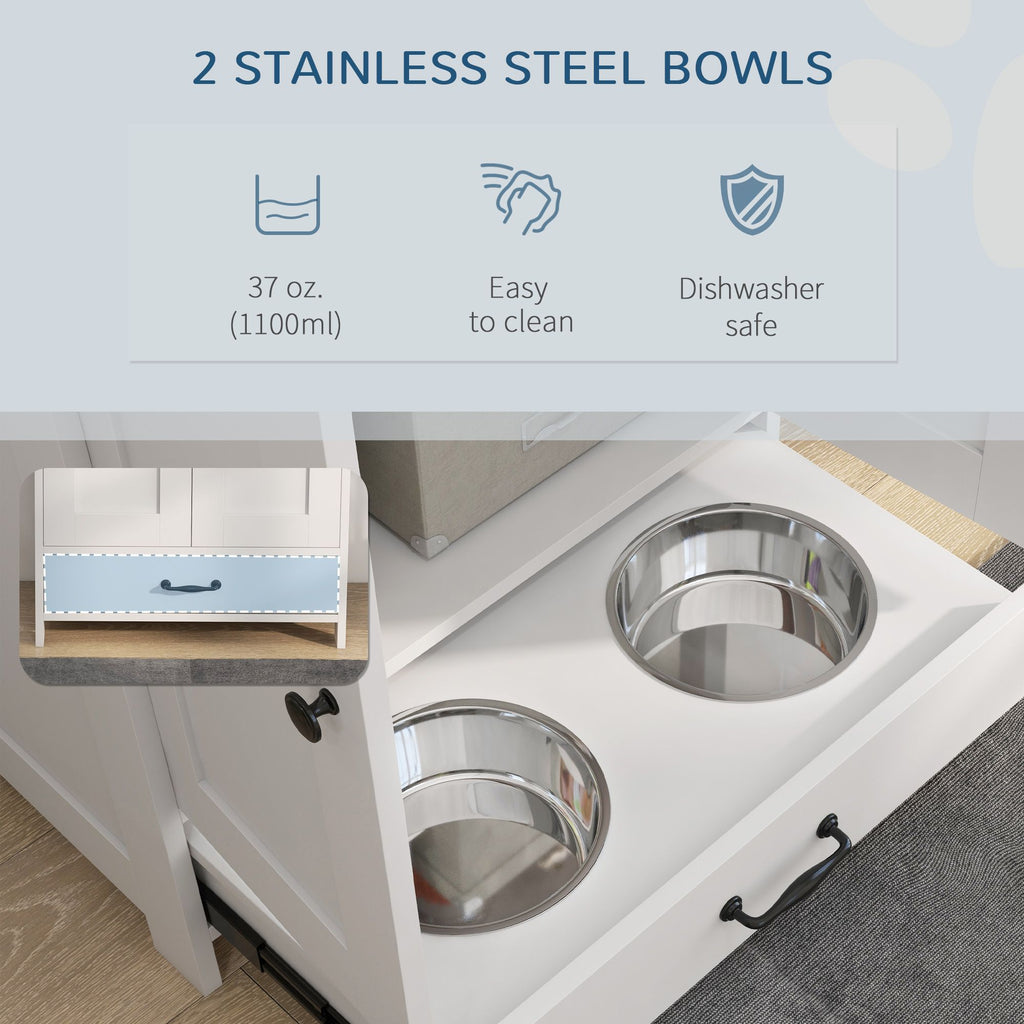 Sleek Dog Feeding Station with Hidden Bowls & Storage – White