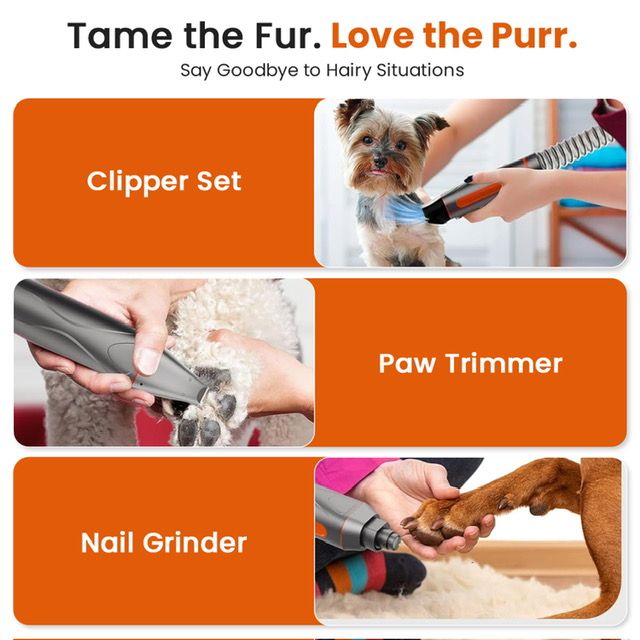 Pet Grooming Vacuum Hair Dryer & Nail Grinder Kit