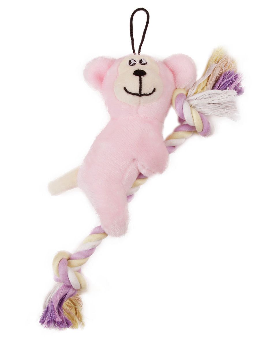 Plush Bear and Jute Rope Squeaky Toy for Newborn Cats and Dogs