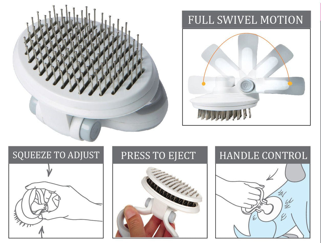 Self-Cleaning Swivel Pin Brush with Adjustable Palm or Knuckle Grip