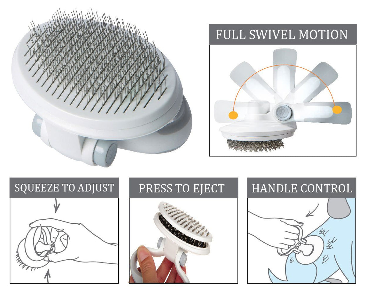 Travel-Ready Self-Cleaning Slicker Brush with Swivel Handle