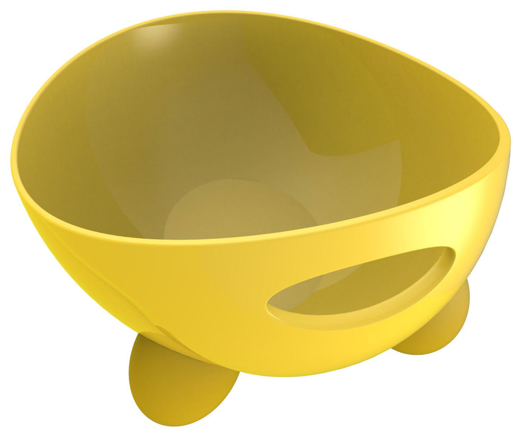 Modern Tilted Dog Bowl with Grips and Carved Handle