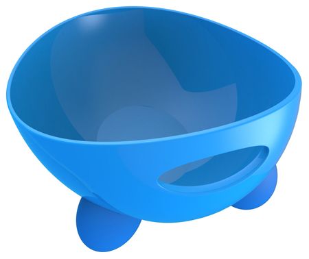 Modern Tilted Dog Bowl with Grips and Carved Handle
