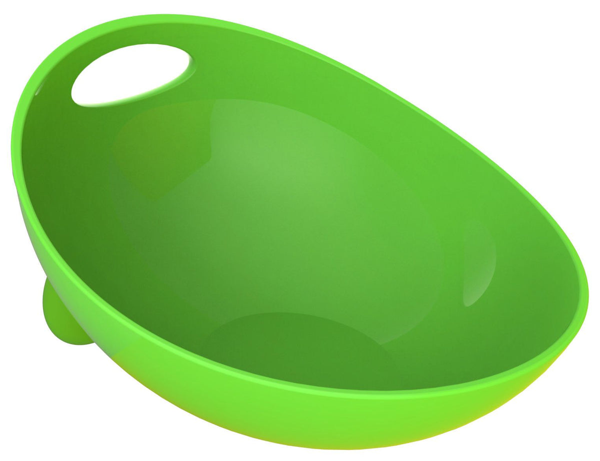 Modern Tilted Dog Bowl with Grips and Carved Handle