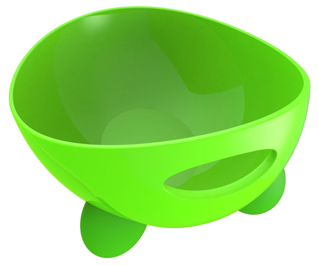 Modern Tilted Dog Bowl with Grips and Carved Handle