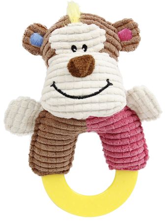 Plush Squeaker Toy with Rubberized Teething Ring for Puppies and Kittens