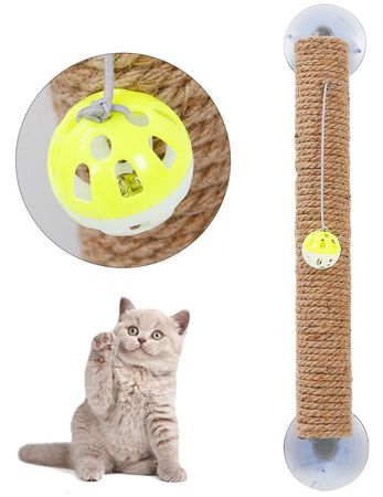 Pet Life 'Stick N' Claw' Suction Cup Cat Scratcher with Sisal Rope and Toy
