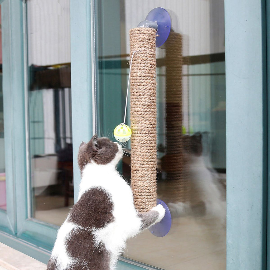 Pet Life 'Stick N' Claw' Suction Cup Cat Scratcher with Sisal Rope and Toy