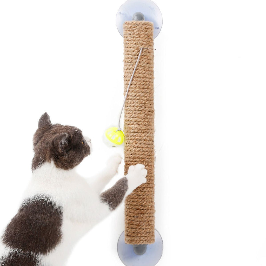 Pet Life 'Stick N' Claw' Suction Cup Cat Scratcher with Sisal Rope and Toy