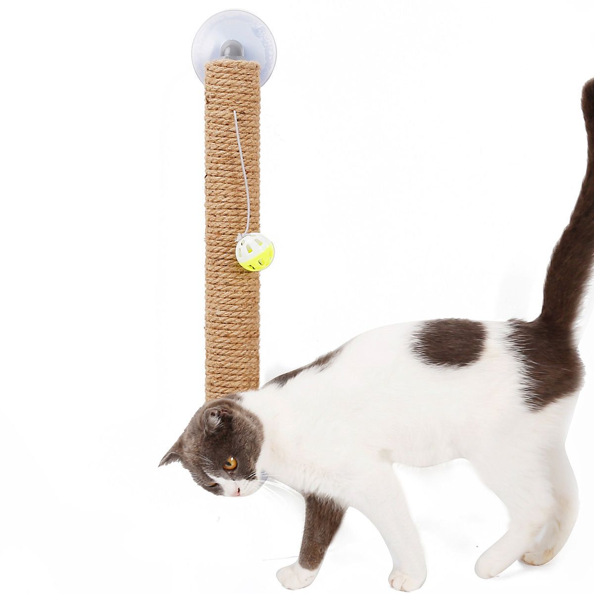 Pet Life 'Stick N' Claw' Suction Cup Cat Scratcher with Sisal Rope and Toy