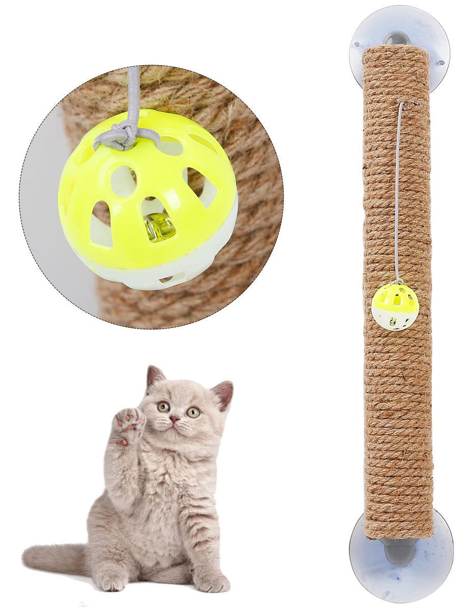 Pet Life 'Stick N' Claw' Suction Cup Cat Scratcher with Sisal Rope and Toy