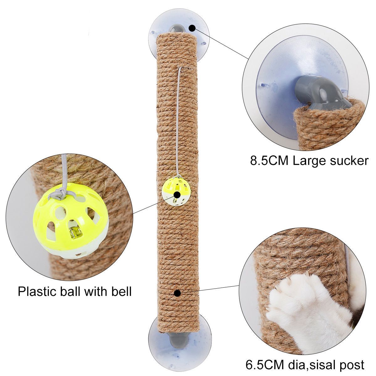 Pet Life 'Stick N' Claw' Suction Cup Cat Scratcher with Sisal Rope and Toy
