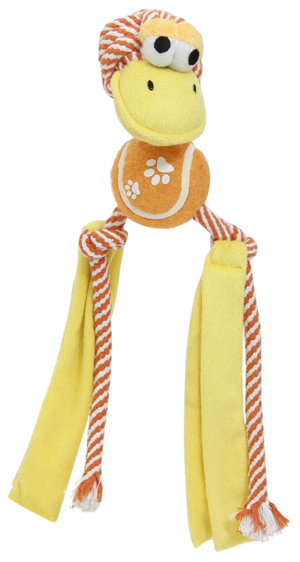 Rope Tug Dog Toy with Squeaker, Crinkle Legs, and Tennis Ball