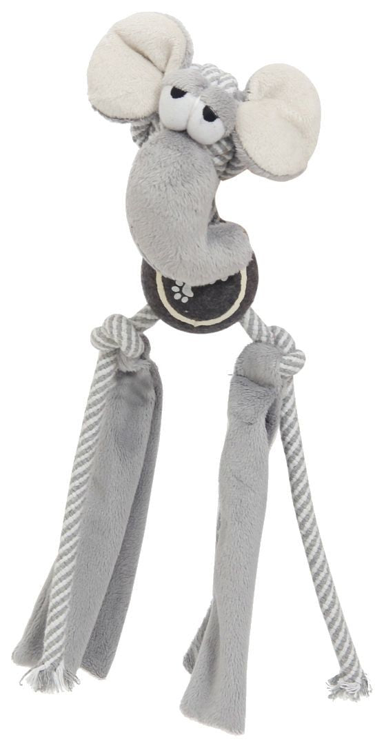 Rope Tug Dog Toy with Squeaker, Crinkle Legs, and Tennis Ball