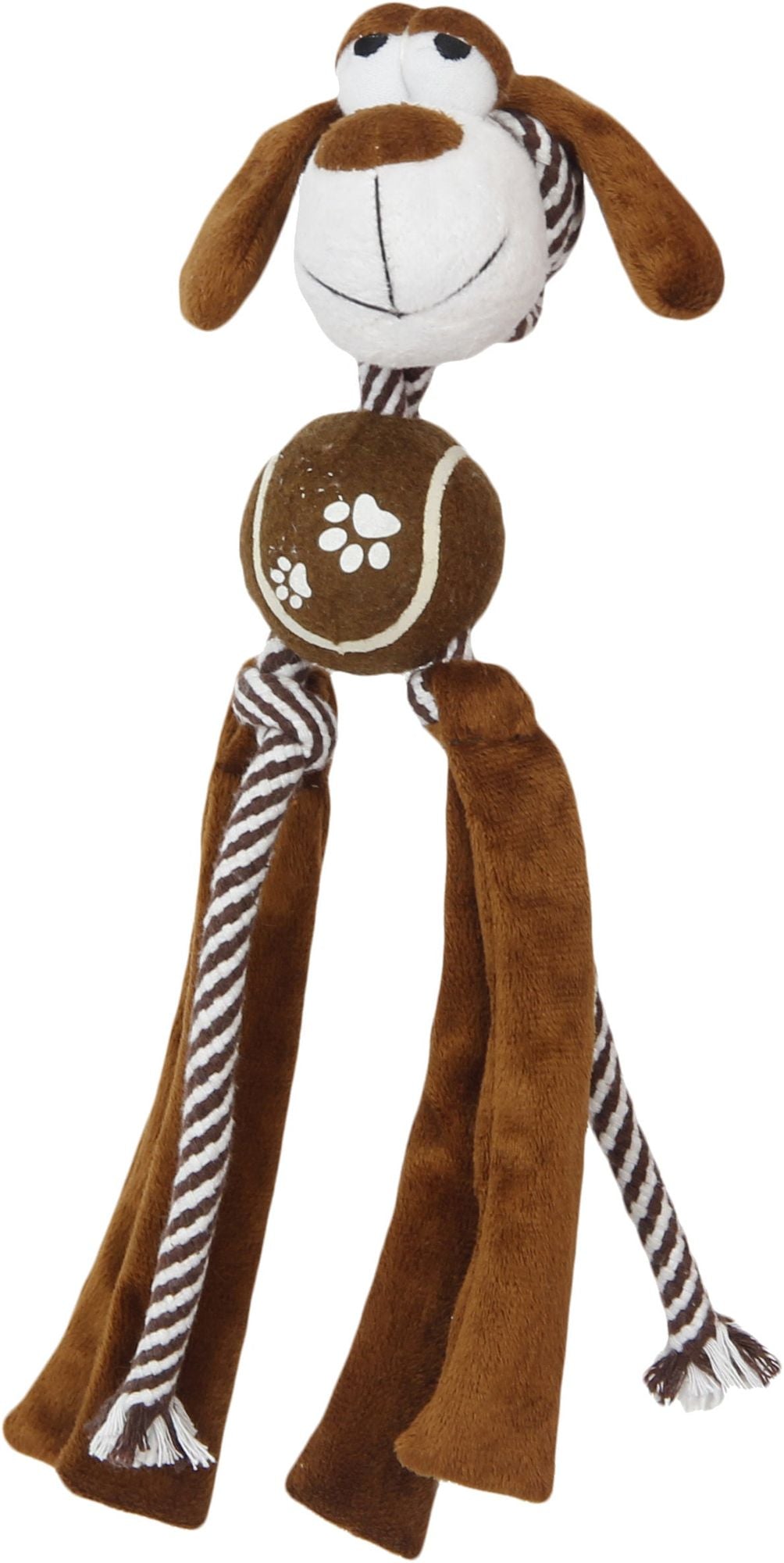 Rope Tug Dog Toy with Squeaker, Crinkle Legs, and Tennis Ball